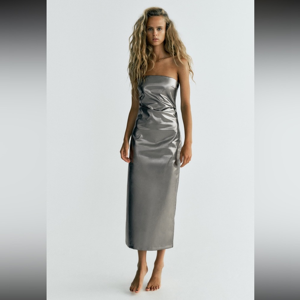 Zara metallic strapless dress